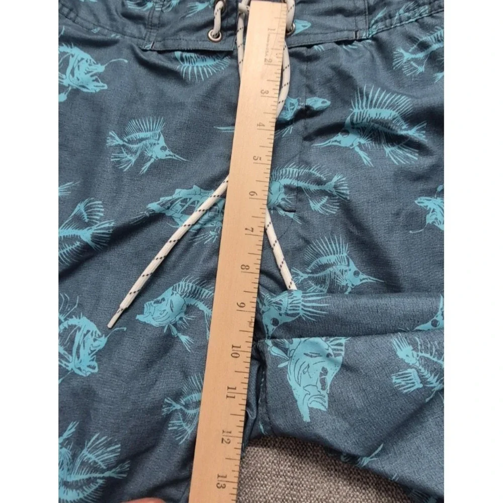 St Johns Bay men's‎ blue skeleton fish print swim trunks Medium mesh lining